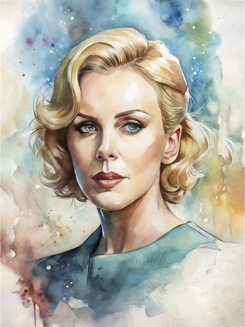 Charlize Theron in acquerello carta hahnemühle da ARTVI-SHOP