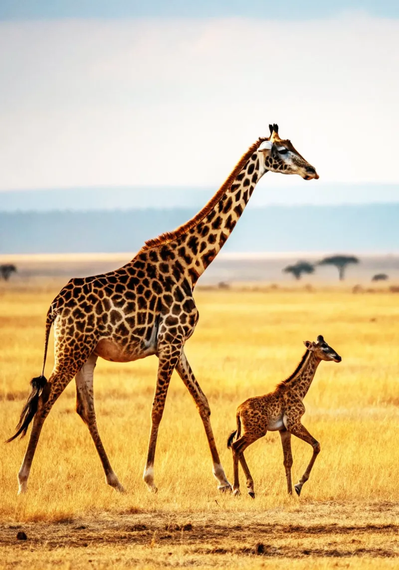 baby giraffe and mom canvas by syabiqo