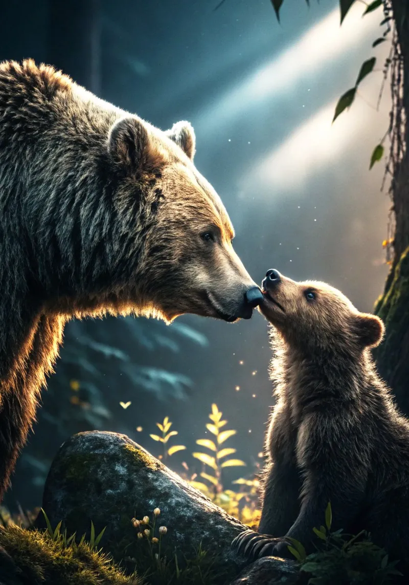 orso e cucciolo di orso nella foresta pellicola backlit da syabiqo