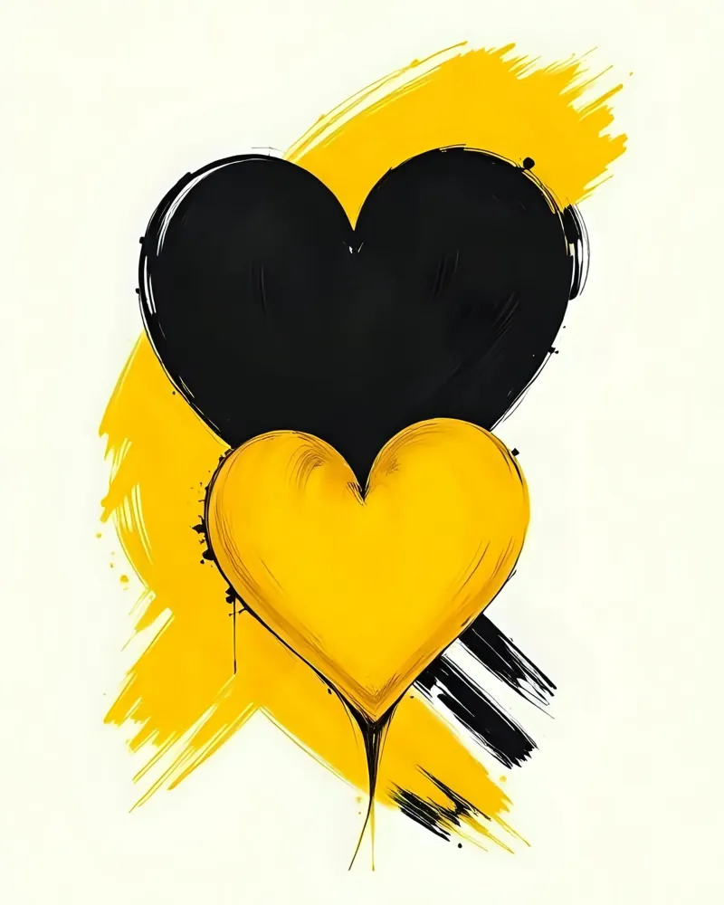 Cuori_11 poster con telaio in legno da schwarz-gelb by LK