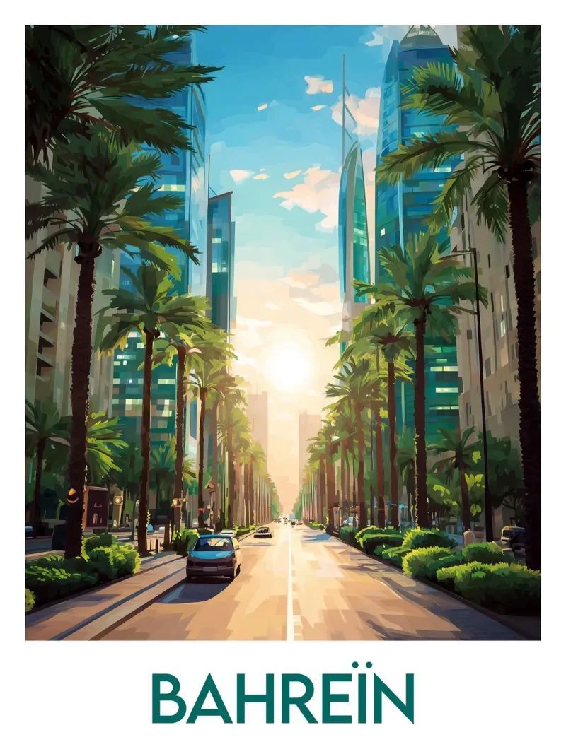 Manifesto del Bahrein poster con telaio in legno da Frame the World
