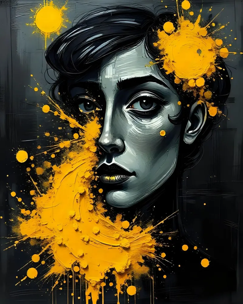Ritratto_Stil_B_1 poster con telaio in plastica da schwarz-gelb by LK