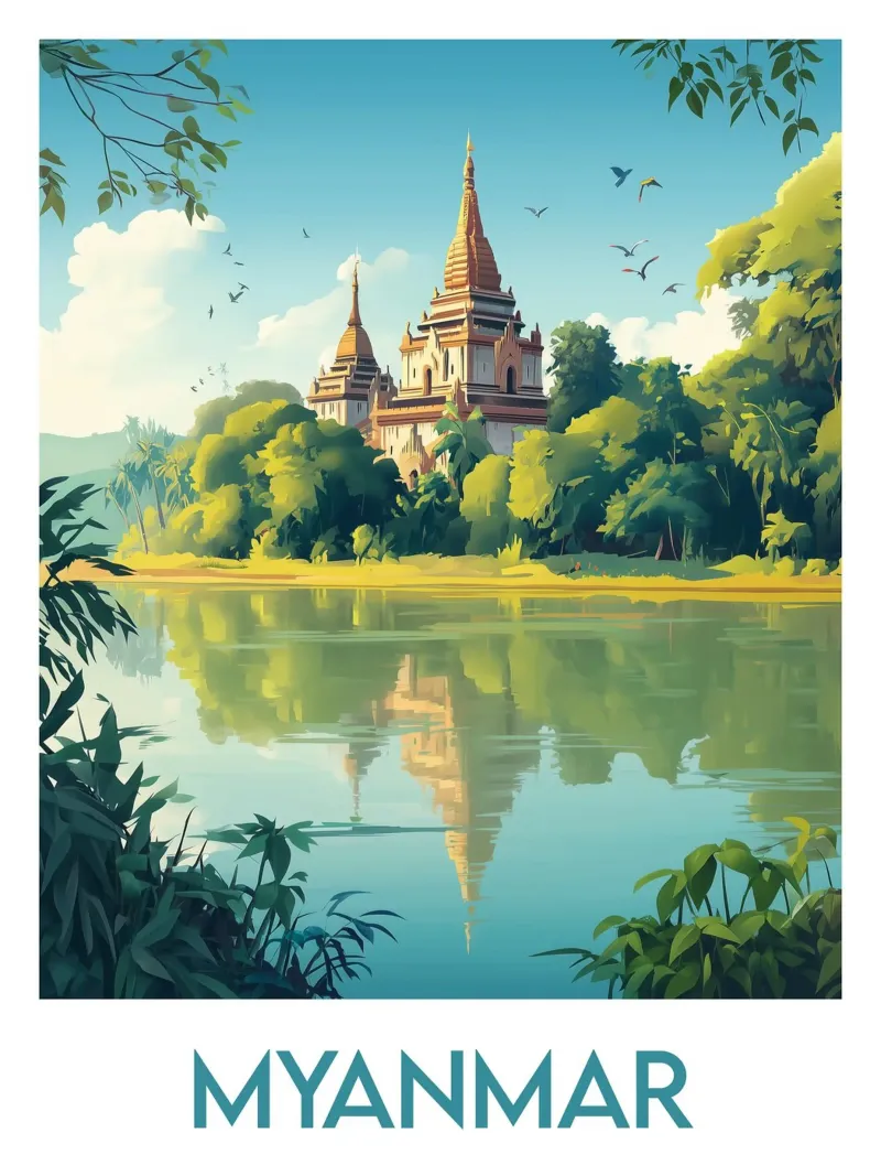 Affiche Myanmar poster con telaio in legno da Frame the World