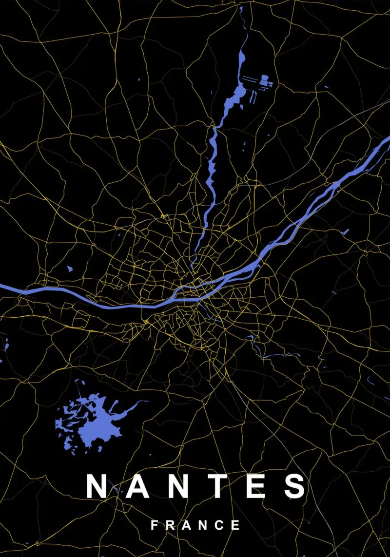 Nantes Frankrijk Stadsplattegrond Zwart-Goud canvas met Baklijst van Cartographers Library