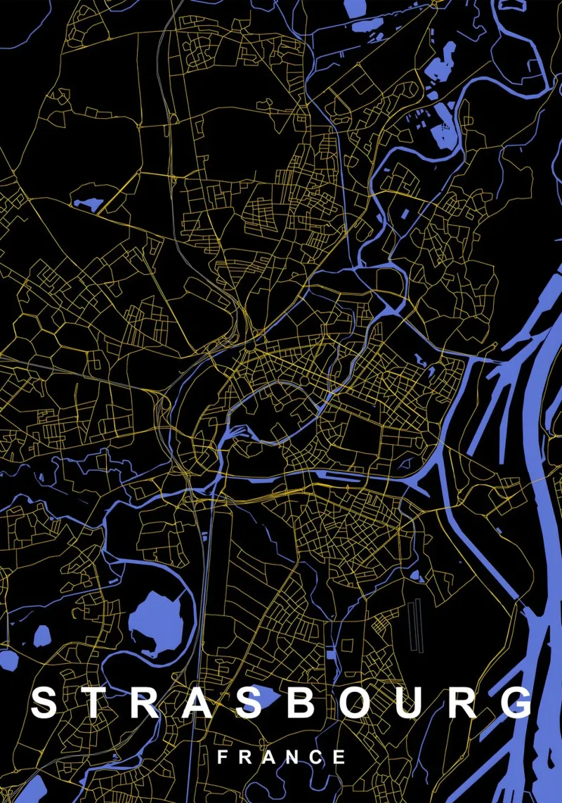 Strasburgo Francia - Mappa della città in nero e oro pellicola backlit da Cartographers Library
