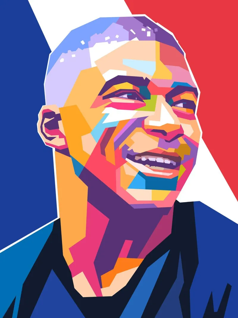 Kylian Mbappe ritratto in stile pop art pellicola backlit da Hantamrata