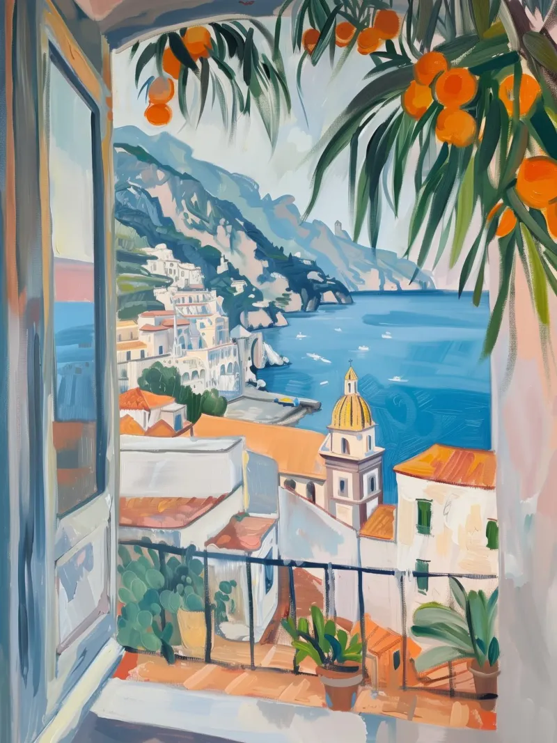 Italy Orange Print, Amalfi Coast, Positano, Portofino poster da DolceVita