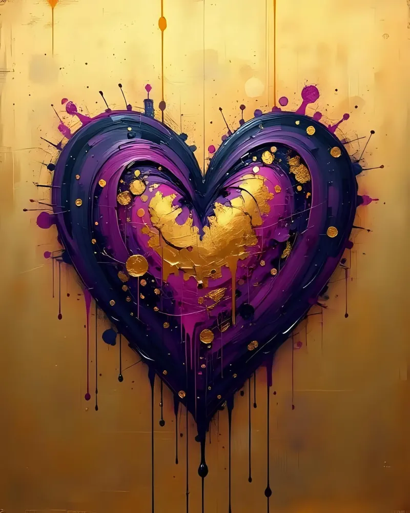 Herz_lila_gold_3 poster con telaio in plastica da Pink- und LoveArt by LK