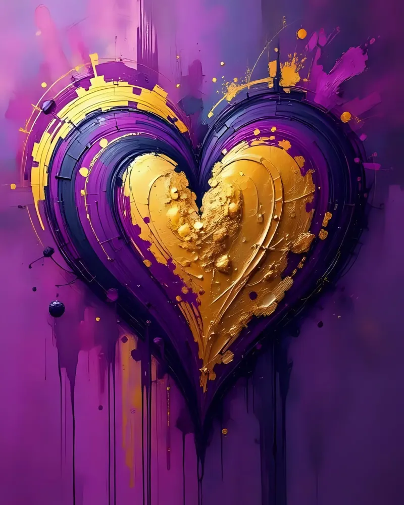 Herz_lila_gold_5 poster con telaio in plastica da Pink- und LoveArt by LK