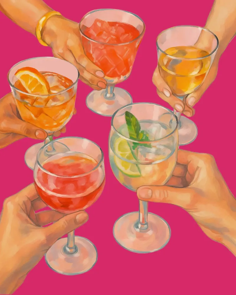 Happy Hour - Alkohol poster con telaio in legno da Second Canvas