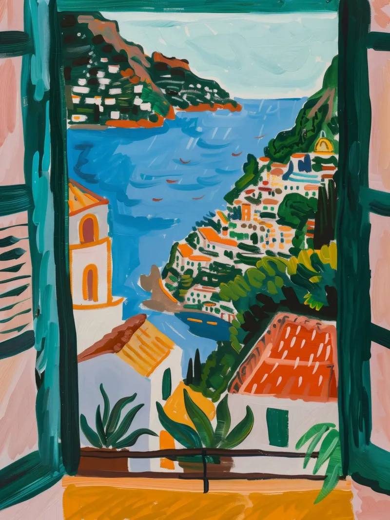 Quadro Italia, Arte Italia, Stampa Positano, Costiera Amalfitana tela con Cornice a cassetta da DolceVita