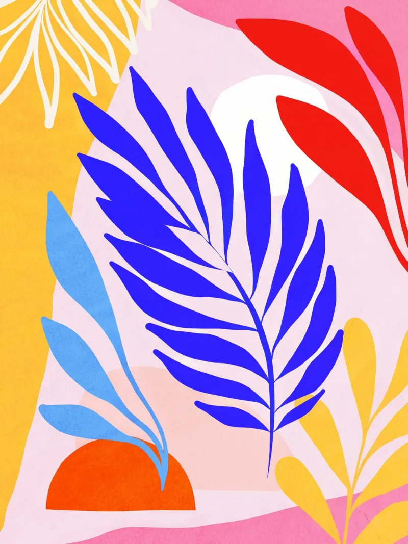 Foglie estive di dopamina - Arte tropicale ispirata a Matisse pellicola backlit da Dominique Vari