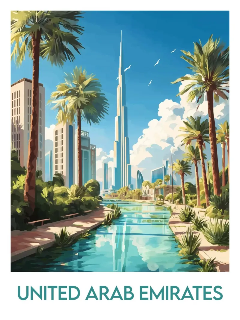 Manifesto degli Emirati Arabi Uniti tela con Cornice a cassetta da Frame the World