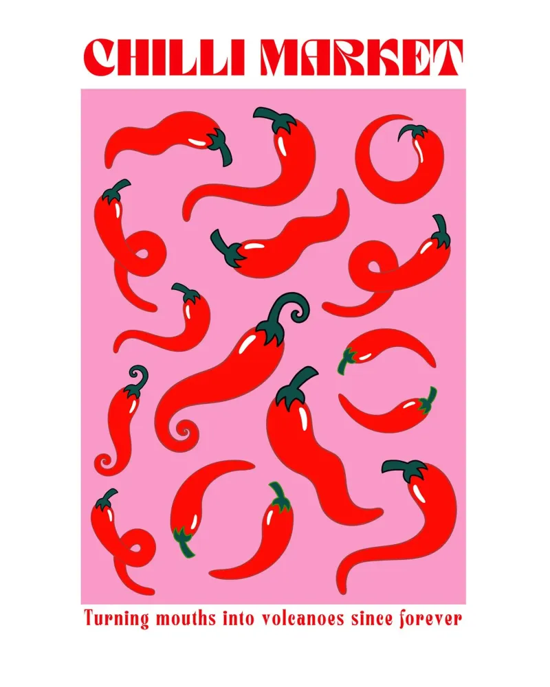 Chilli Print, Trendy Muurkunst, Roze Poster canvas met Baklijst van PrintStudio