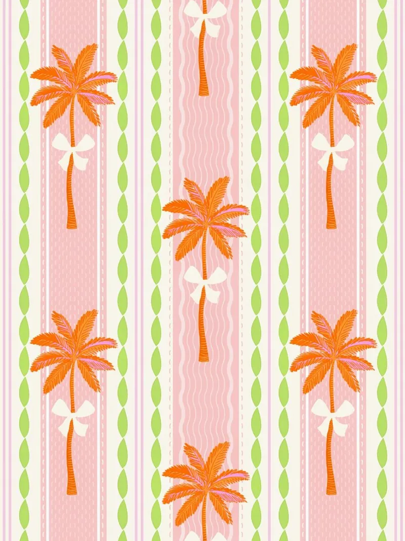 Motivo a righe Preppy Palms & Bows Tropical Grandmillennial poster con telaio in plastica da Dominique Vari