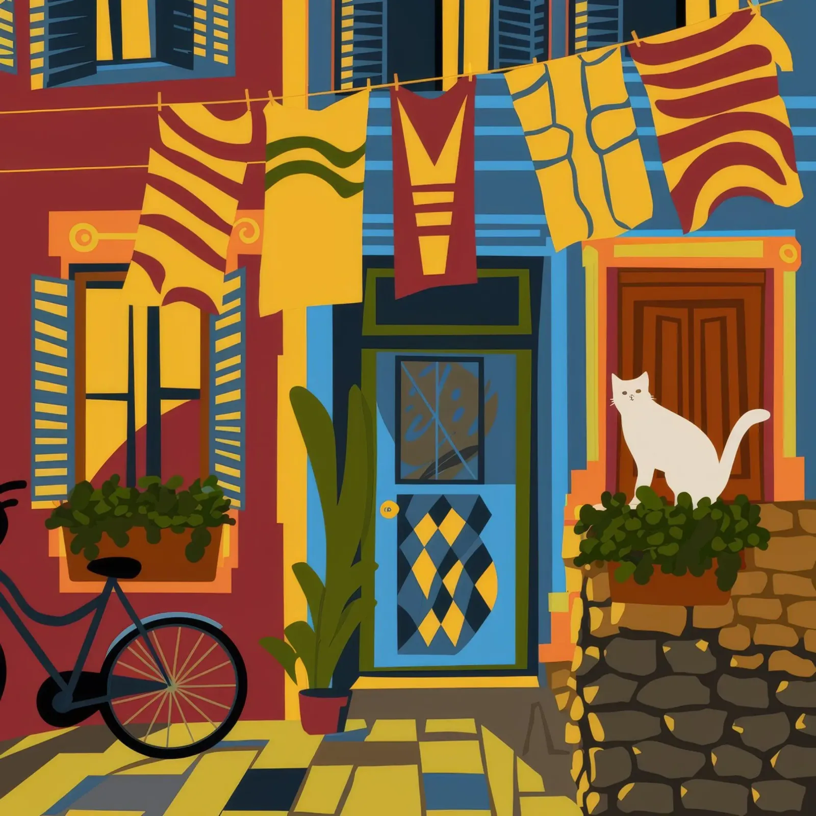 Vita di strada colorata poster con telaio in alluminio da Veiled Canvas