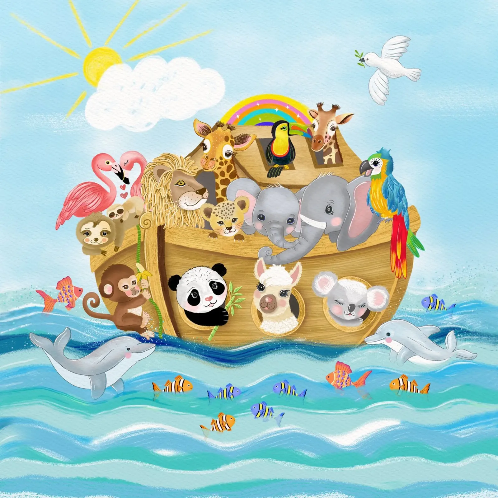 Ark van Noach met schattige dieren canvas met Baklijst van CalliLetters