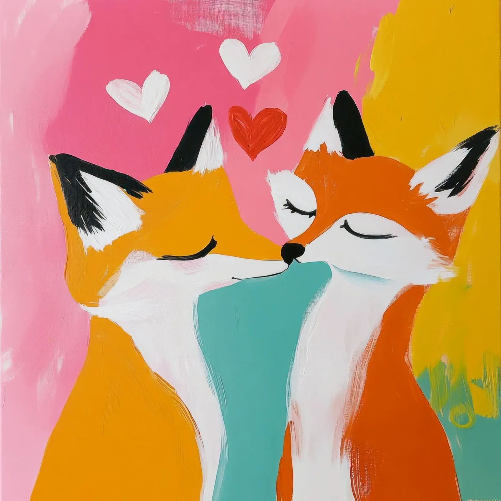 Skurrile Fuchs Liebe Kunst - Retro Midcentury Tier Wand drucken Leinwand mit Schattenfugenrahmen von Modern Muse