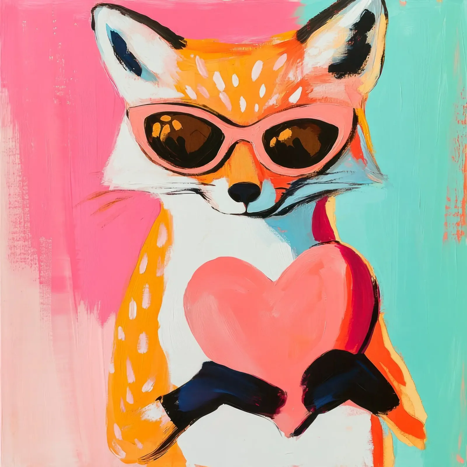 Lieve vos met hart - Retro dierenmuurkunst voor gezellige huizen canvas met Baklijst van Modern Muse