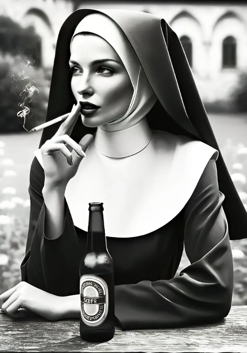 suora che fuma e beve pellicola backlit da rangginangs