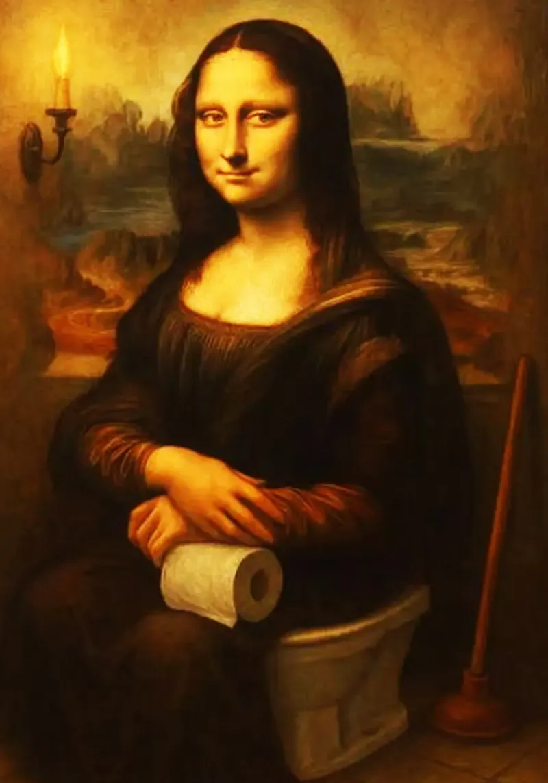 Mona Lisa auf der Toilette sitzend Kunst Leinwand von kembangross