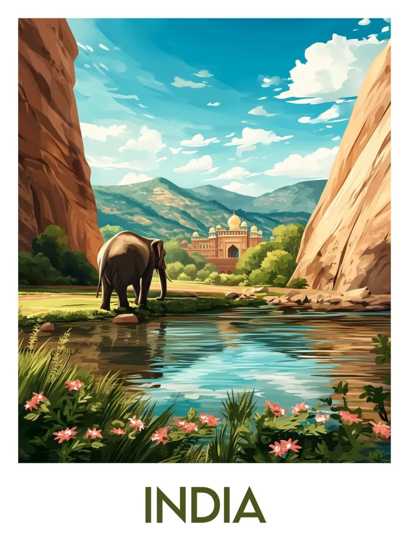 Affiche Inde poster con telaio in legno da Frame the World