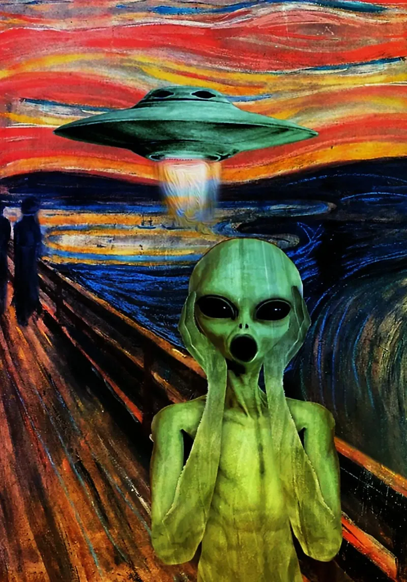 UFO buitenaards schreeuwend kunstwerk aluminium-dibond van kembangross