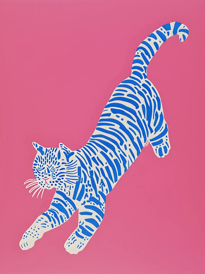 Abstract Cat in Pink and Blue poster con telaio in alluminio da Gypsy Galleria