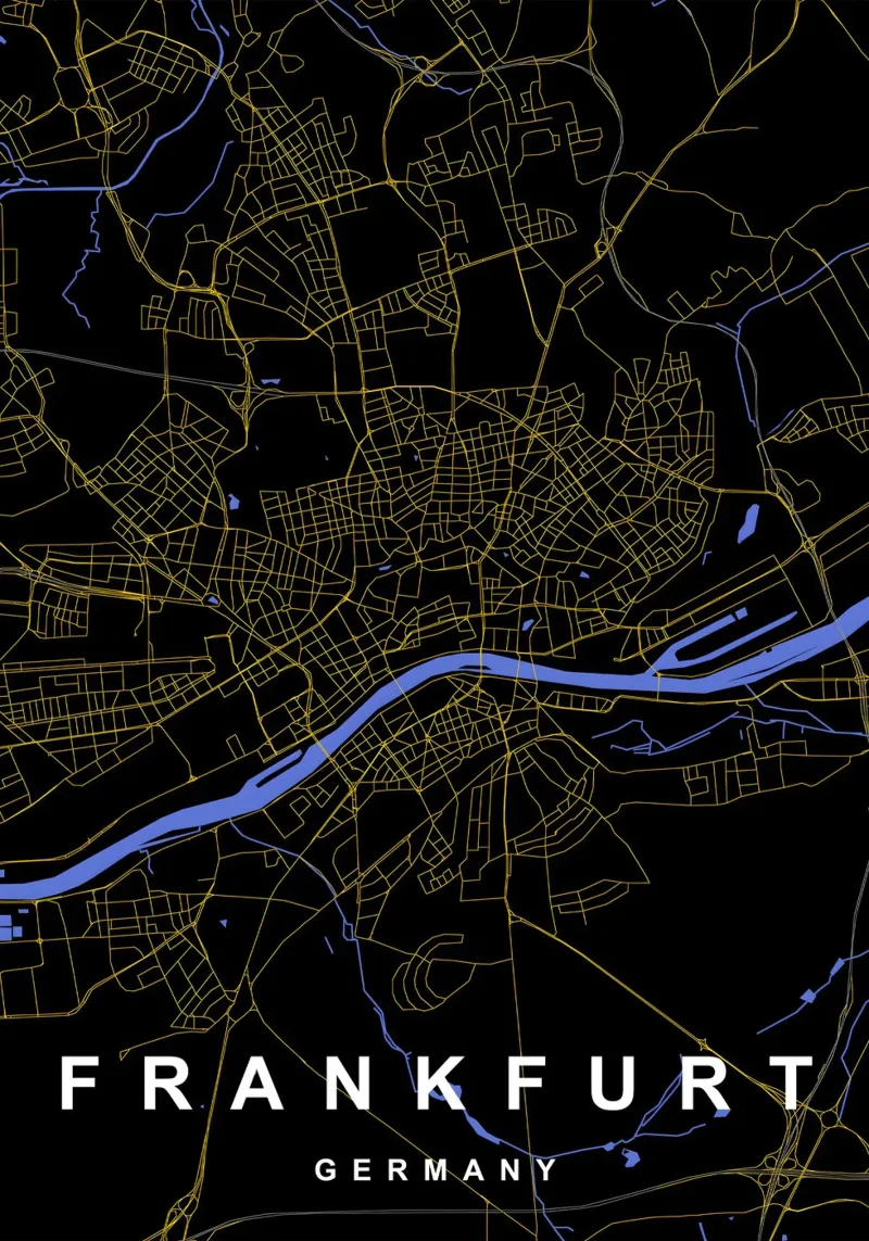 Francoforte Germania - Mappa della città in nero e oro pellicola backlit da Cartographers Library