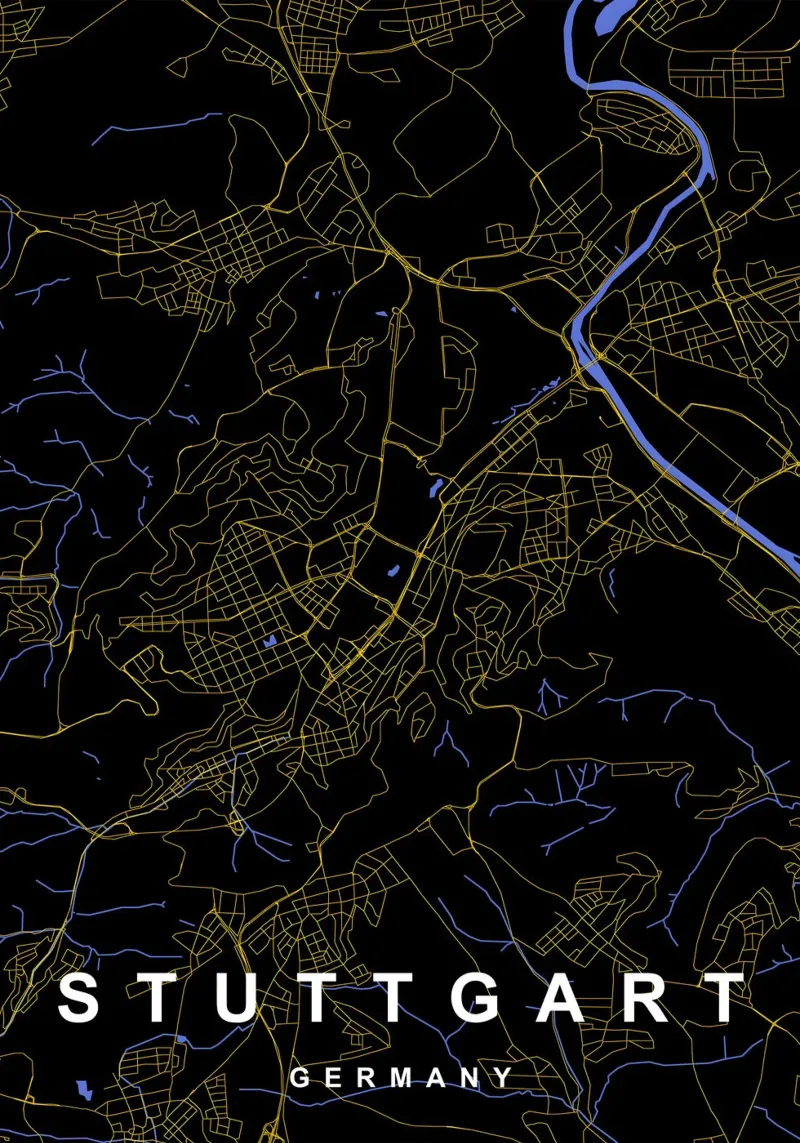 Stuttgart Duitsland Kaart Zwart-Goud canvas met Baklijst van Cartographers Library