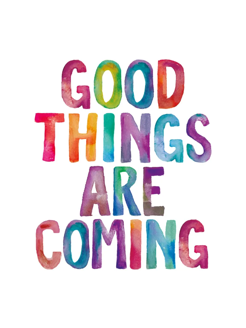 Good Things Are Coming Colourful Rainbow Typography Print canvas with Floater frame by THE MOTIVATED TYPE
