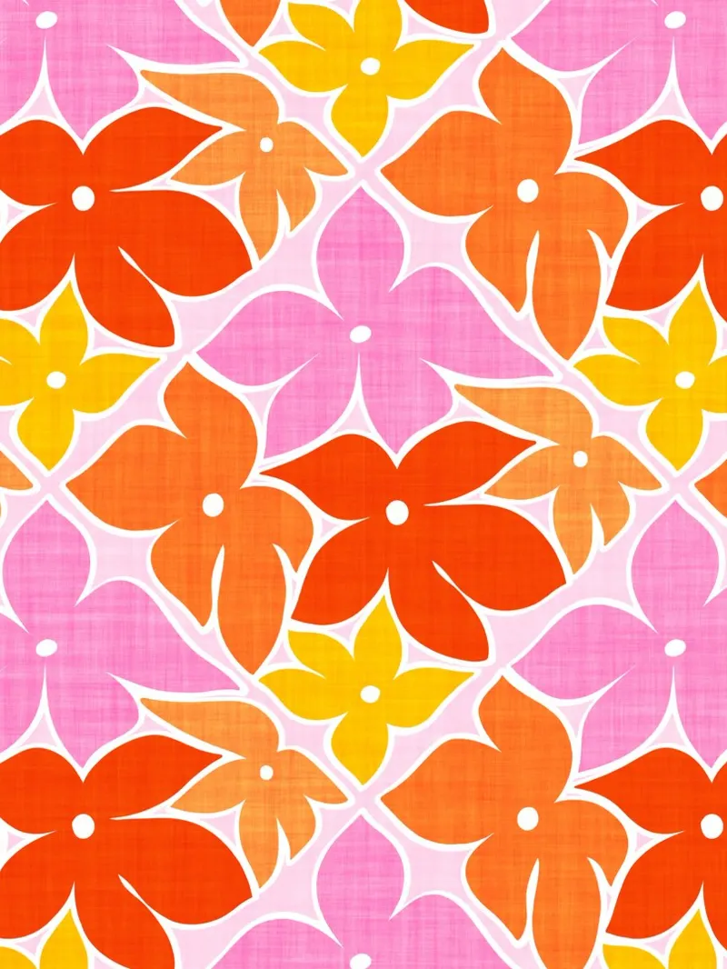 Boho Floral Block Print Trellis Pattern - Naranja, Rojo, Rosa metacrilato de Dominique Vari