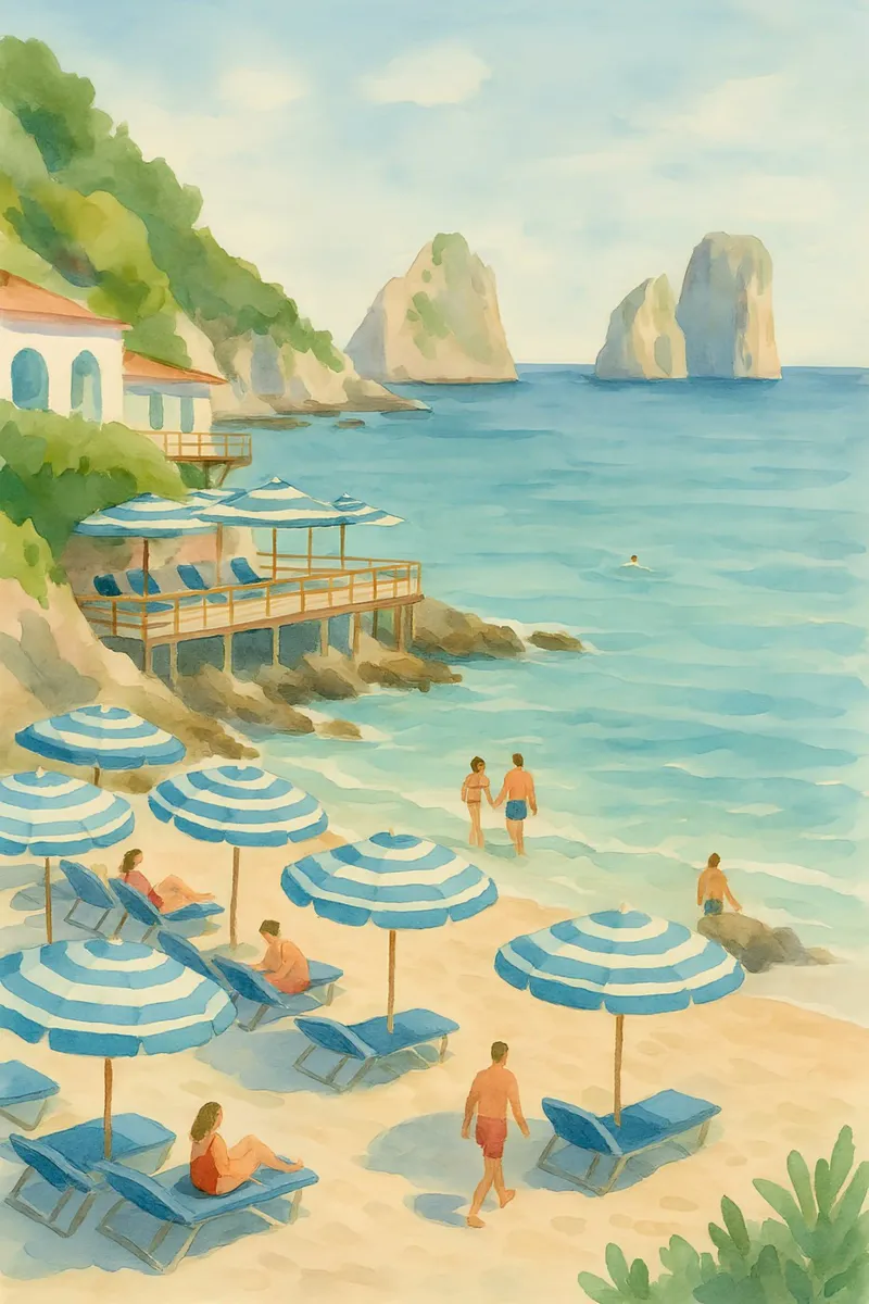 Lido Azzurro – Sommer in Capri poster con telaio in legno da Grande Bellezza