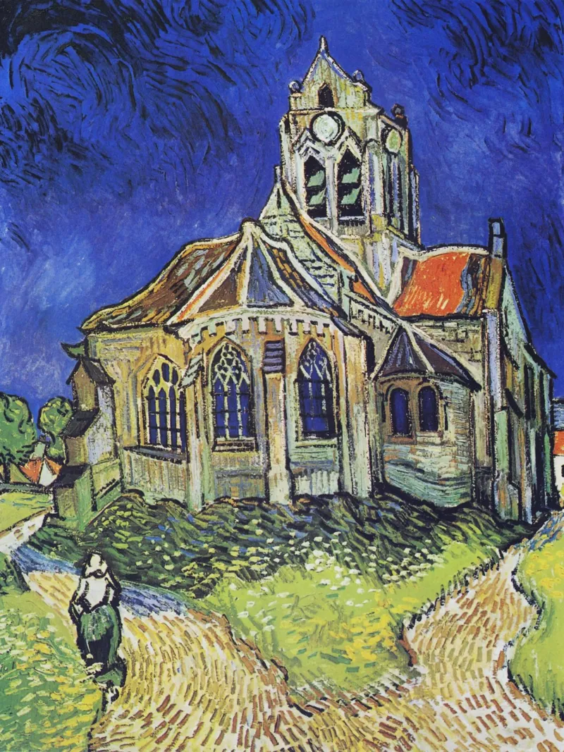 La chiesa di Auvers di Vincent van Gogh poster con telaio in alluminio da Van Gogh Prints