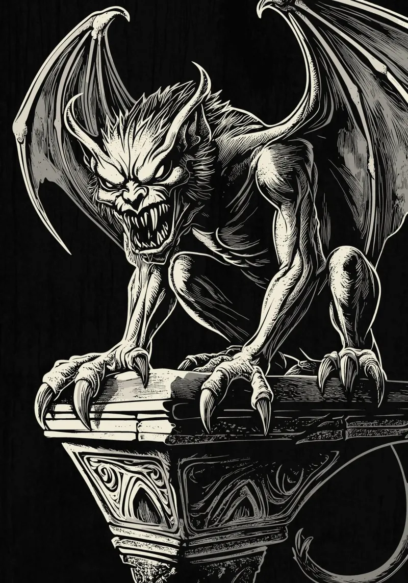 Gargoyle a denti stretti su una colonna pellicola backlit da pixelbull - medieval art and more