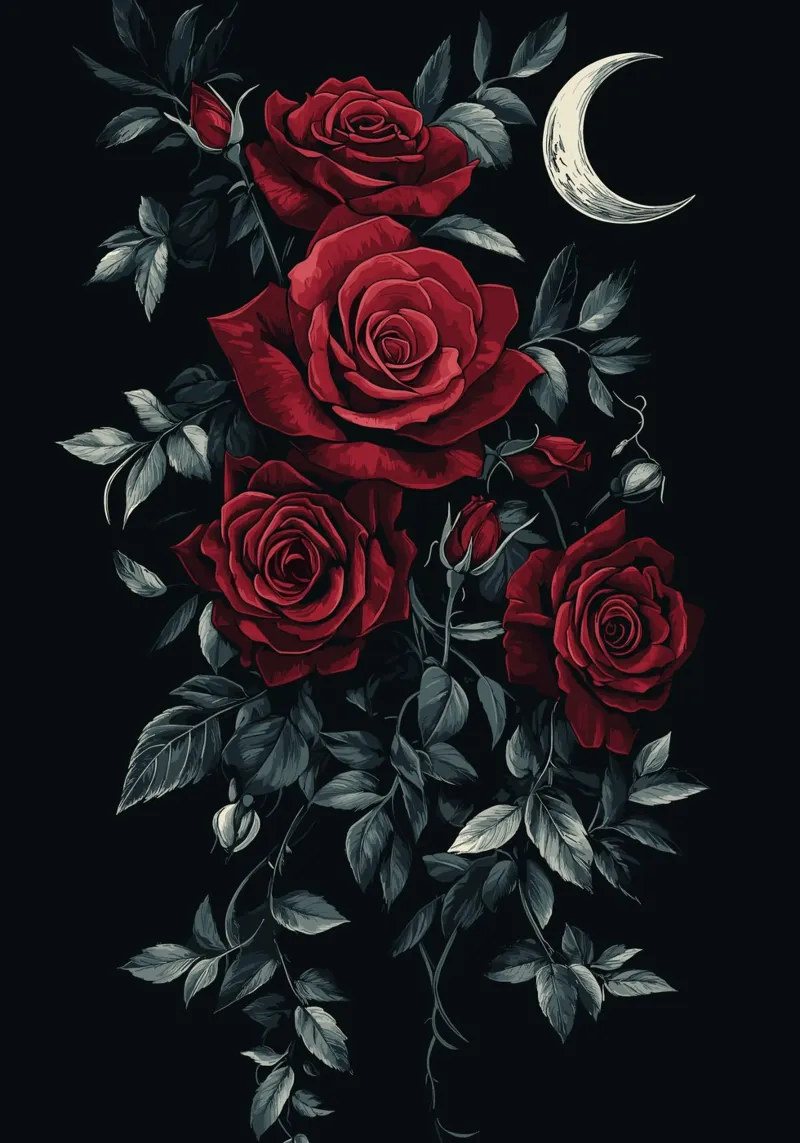 Bloeiende rozen in het maanlicht canvas met Baklijst van pixelbull - medieval art and more