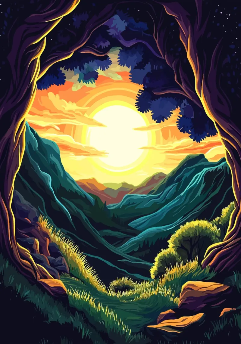 Amanecer en el valle de los sueños poster de pixelbull - medieval art and more