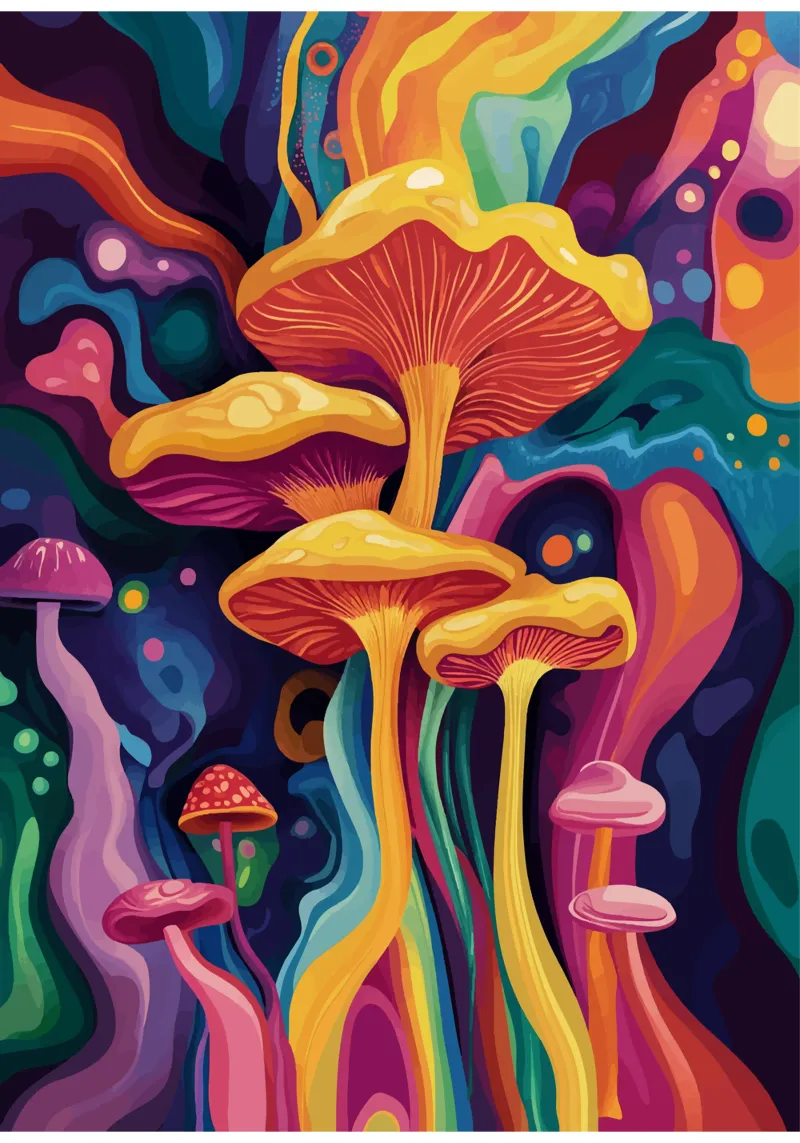 Funghi cosmici in un tripudio di colori pellicola backlit da pixelbull - medieval art and more