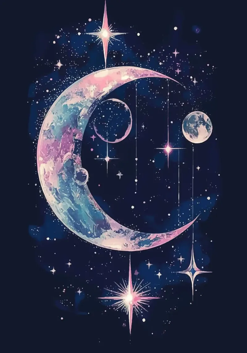 Cosmic reverie with crescent moon and stars canvas by pixelbull - medieval art and more