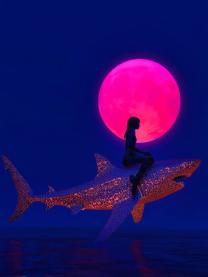 How to ride to the Pink Moon on a Shark canvas with Floater frame by Autofocus