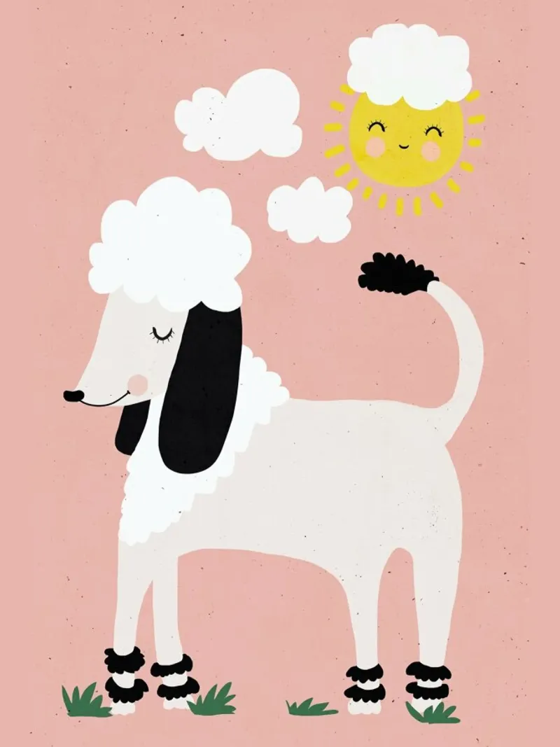 Poodle poster con telaio in legno da treechild