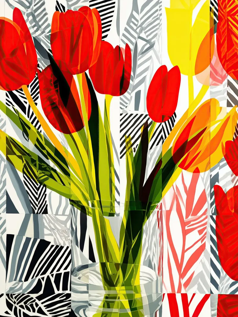 Modern decorative spring still life with tulips canvas with Floater frame by Autofocus