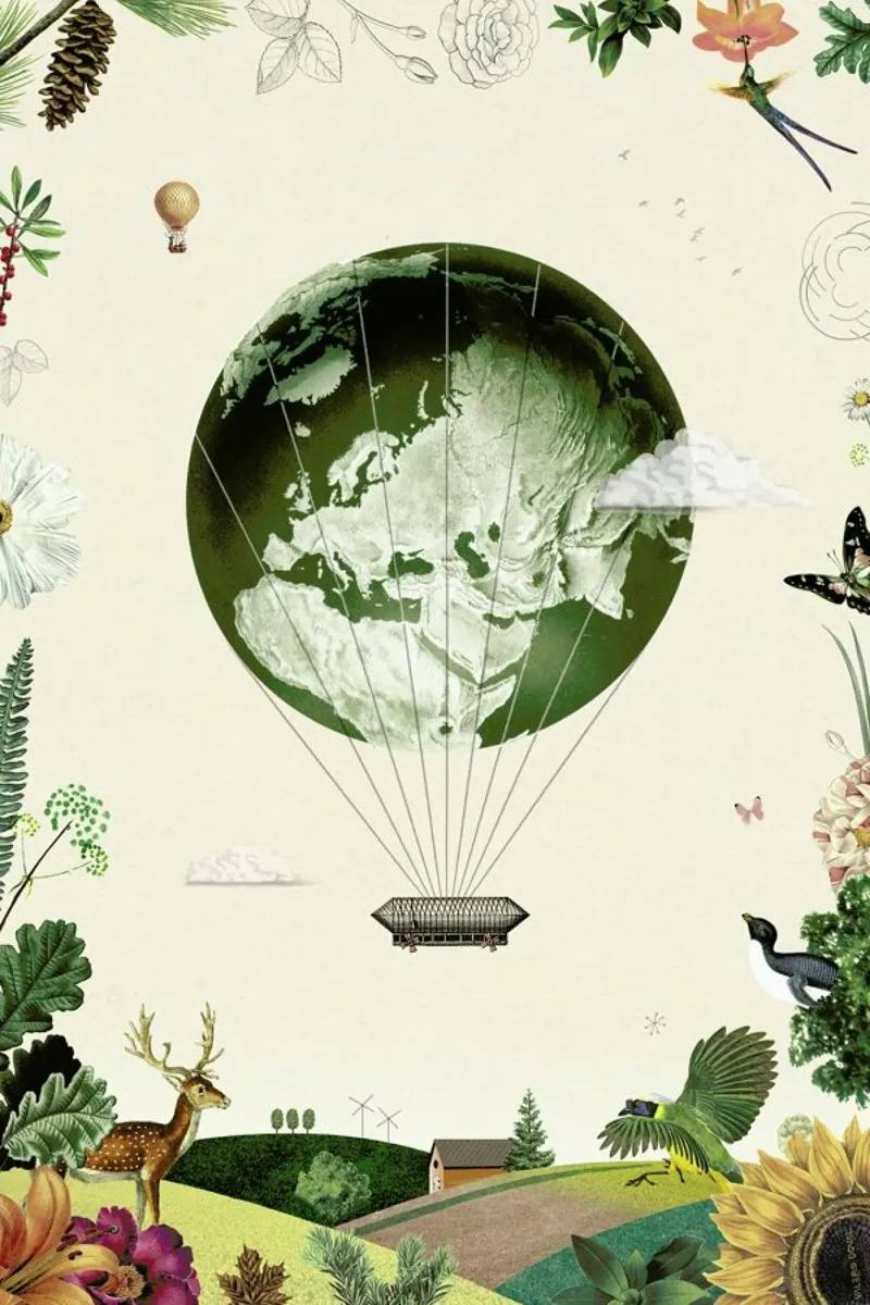 Green Planet Balloon poster with aluminum frame by Kolorama