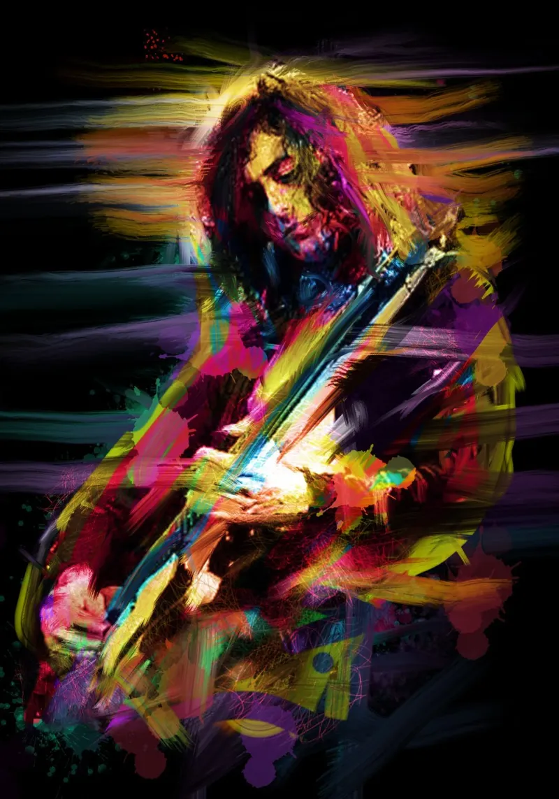 Jimmy Page astratto colorato pop art plexiglass da Hantamrata