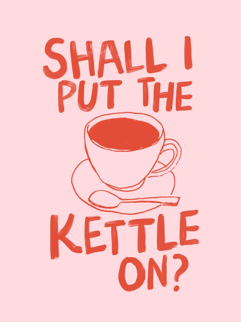 Shall I Put the Kettle On Kitchen Typography Print canvas with Floater frame by THE MOTIVATED TYPE