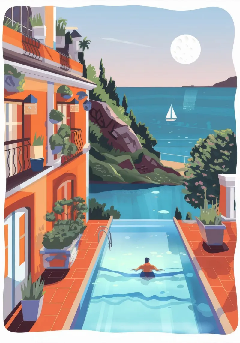 Piscina mediterranea Serenità tela con Cornice a cassetta da Lumina Vision