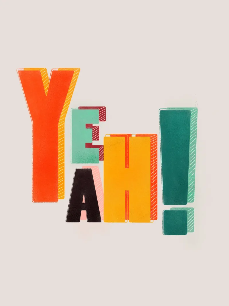 YEAH! – Retro Color Block Typography Print canvas by showmemars