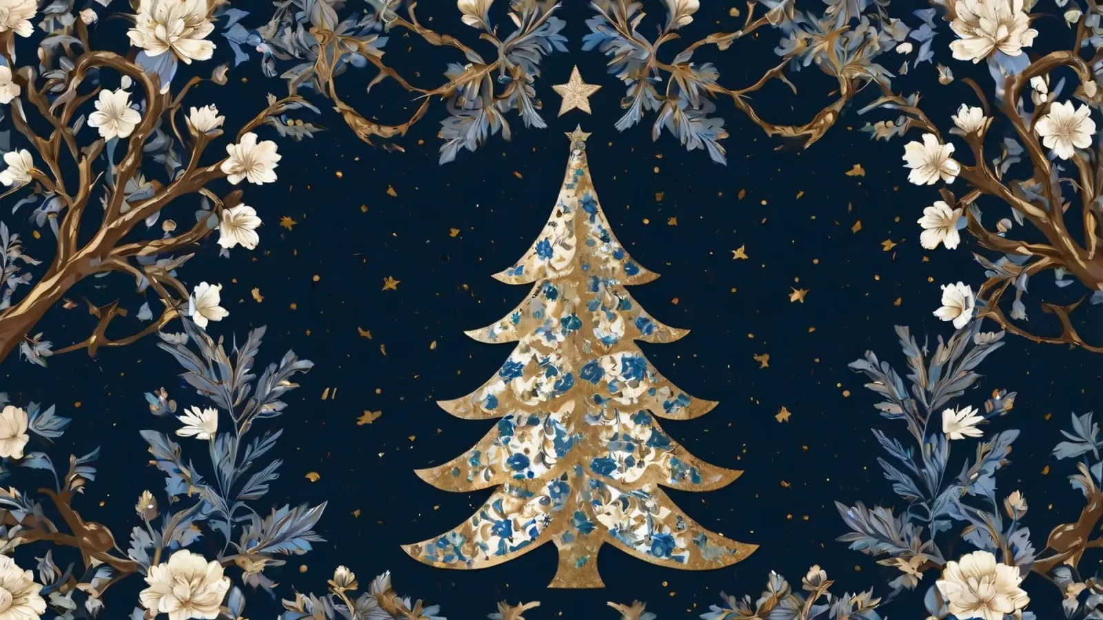 Elegante albero di Natale circondato da elementi floreali poster da DesignDoodle