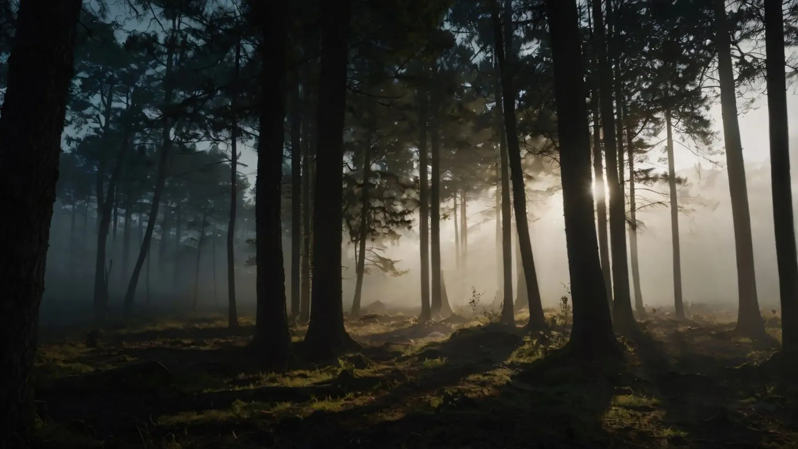 Lumière brumeuse du matin filtrant à travers les grands arbres hahnemühle de DesignDoodle