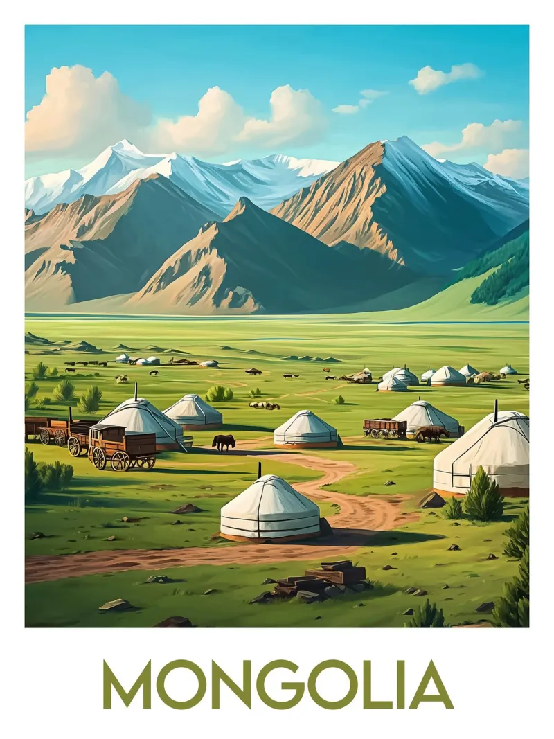 Affiche Mongolie poster con telaio in legno da Frame the World
